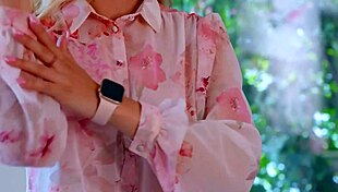 skinny blonde shows off huge tits