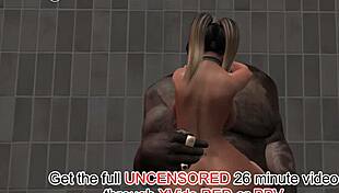 3D gorgeous BBC and pigtail girl censored in shower sex