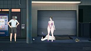 shameless milf exhibitionist shows off big tits and ass in hentai anime