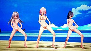 In Honkai Star Rail, Clara, March 7th, and Silverwolf engage in explicit hentai scenes in 3D MMD animation.