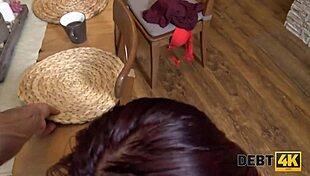 debt4k pregnant woman with red hair spreads legs for collector