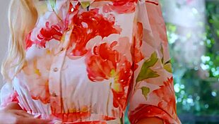 skinny blonde shows off huge tits