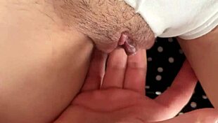 Fingering dripping wet juicy hairy pussy of 18+ teen in close-up view