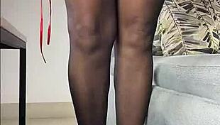 Kenia TEASES in BLACK STOCKINGS and RED SATIN DRESS!