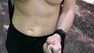 Public Erotica with Anna Mole Showing Gorgeous Small Breasts in Nature. Short Shorts and T-Shirt Turn Heads Outdoors!