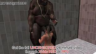 3D gorgeous BBC and pigtail girl censored in shower sex