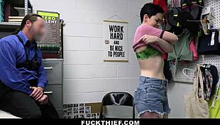 shoplifter gets punished with hard fucking in the garage