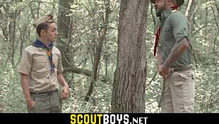 Gay twink ass stretched by massive scoutmaster dick bareback in woods