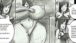 Giantess grows huge tits in animated hentai comic