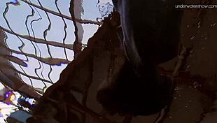 Striped swimsuit teen anna netrebko strips by the pool