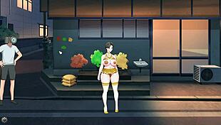 shameless milf exhibitionist shows off big tits and ass in hentai anime