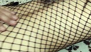milf wife in fishnet lingerie getting anal stretched by big cock