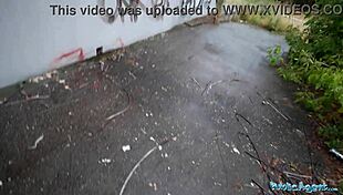 hot blonde in red dress sucks dick in public and gets fucked