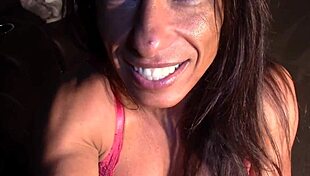 Athletic milf engages in playful fitness shenanigans with bodybuilder