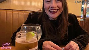 Cheating Boss Receives Surprise Facial in Pub Toilets. She Swallows Cum with Big Natural Tits Exposed.