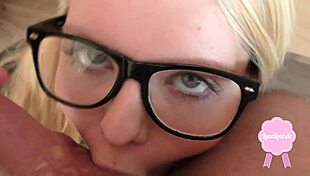 Cute Blond Girl Gets Fucked In Uniform Big Cumshot On Her Glasses