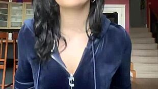 brunette student unboxes and tries on juicy couture velour tracksuit