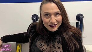Cheating Boss Receives Surprise Facial in Pub Toilets. She Swallows Cum with Big Natural Tits Exposed.