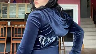 brunette student unboxes and tries on juicy couture velour tracksuit