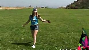 Little 18+ April, A Petite Brunette Teen, Rubs Her Clit Outdoors While Sucking On A Popsicle