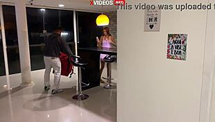 young girl feels excited receiving pizza guy in towel, leading to cum facial