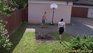 Outdoor blowjob session turns into golden shower and cum in mouth action.