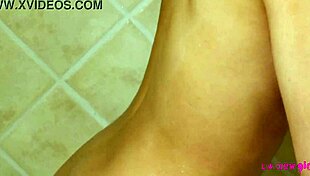 tiny brunette takes a hot shower 😊