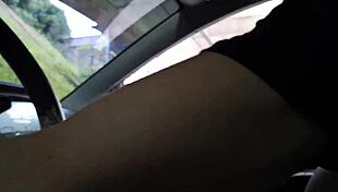 Girl in school uniform performs striptease with toy.