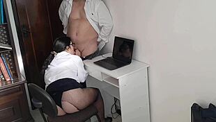 Slutty Secretary Sucks Boss's Cum