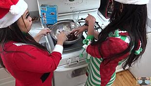 cooking in the kitchen with an upskirt view