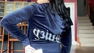 brunette student unboxes and tries on juicy couture velour tracksuit