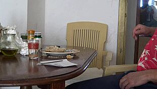 Hairy pussy MILF gets extreme dildo fucking from stepson