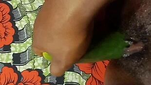 Close up of Cyndy's wet pussy as she is fucked by a cucumber