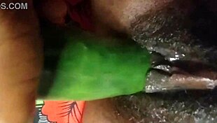 Cyndy blackslave fucks cucumber close up with squirt