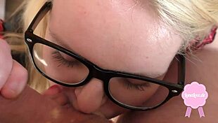 Cute Blond Girl Gets Fucked In Uniform Big Cumshot On Her Glasses