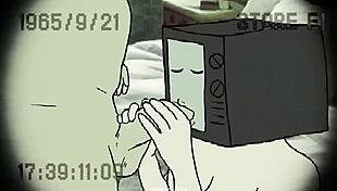 Tv woman sucks cameraman's cock while he licks her pussy in anime hentai toilet scene