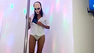 Skinny brunette student bribes teacher on halloween for sex!