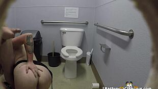 Couple Gets Naughty with Sex in Public Toilet Near Busy Street
