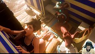 sombra watches natasha's bald pussy deepthroat at gloryhole