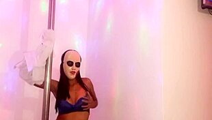 Skinny brunette student bribes teacher on halloween for sex!