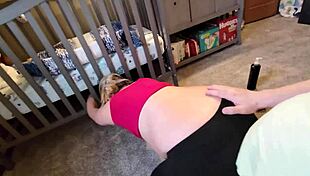 why is the pregnant stepmother bent over under the crib with her tits out?