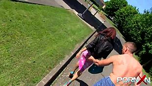 Redhead Ebony Goddess Pisses Nude Outdoors In Public