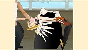 Mercy performs deepthroat, blowjob, and doggystyle in hentai