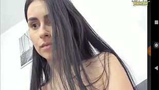 slim girl with big tits sucks them on webcam teasingly