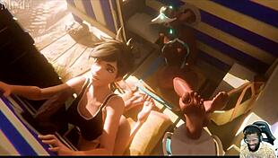 sombra watches natasha's bald pussy deepthroat at gloryhole