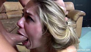 blonde babe gets her throat filled with cum 😍
