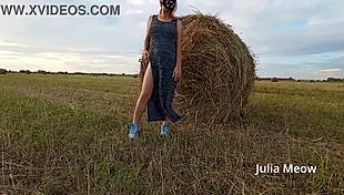 Juli Smith Undresses Outdoors in Public Field