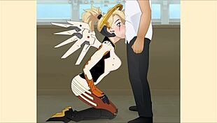 Mercy performs deepthroat, blowjob, and doggystyle in hentai