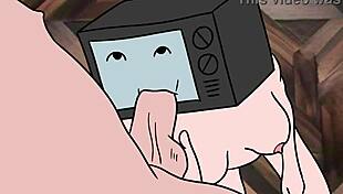 Tv woman sucks cameraman's cock while he licks her pussy in anime hentai toilet scene