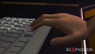 Dickgirl android 3D gioca con bionda sexy in stanza sci-fi.